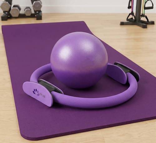 YXILEE Pilates Ring Circle Set - Workout at Home Workout Equipment Women - Booty Bands Stretching Equipment Pilates Mini Exercise Ball for Legs Arms and Thighs - color: Purple