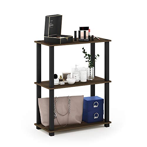 Furinno TURN-S-TUBE Storage Shelves, 3-Tier Book Shelf, Corner Shelf, Toolless Open Shelves, for Organization and Storage, Living Room, Garage, Home Office, Columbia Walnut - color: Columbia Walnut/Black, size: 3-Tier Square Tube