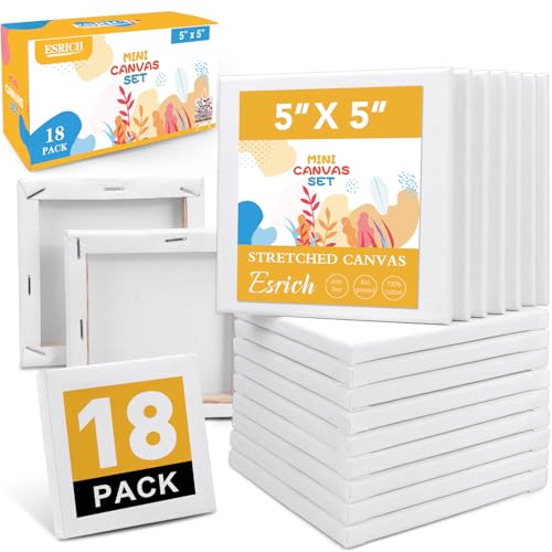 ESRICH Mini Canvases for Painting, 5x5In Canvas in Bulk 18Pack, 2/5In Profile Small Square Canvas, Blank Canvases are Great for School Projects and Kids Birthday Parties, Home Decor Project. - size: 5x5in-18 Packs