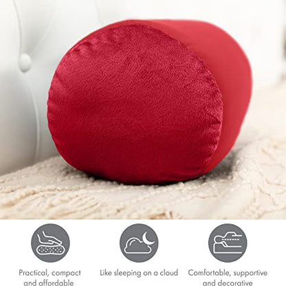 Microbead Bolster Neck Roll Pillow, 14x8 in Cylinder Tube, Deep Red - color: Deep Red