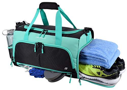 Ultimate Gym Bag 2.0: The Durable Crowdsource Designed Duffel Bag with 10 Optimal Compartments Including Water Resistant Pouch - color: Teal, size: Medium (20")