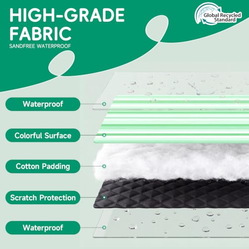 RYCHIC Waterproof Picnic Blanket Beach Mat Outdoor Outside Carpet Thick Rug Towel Kids Activity Playmat Oversized Cute Match Table Bag Set Ground Cover Park Lawn Summer Vacation Essential - color: Multi Green
