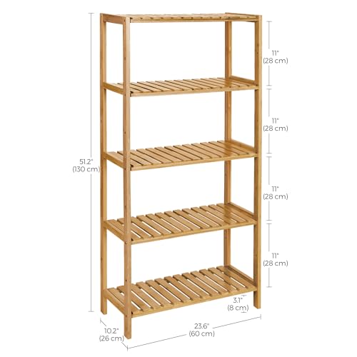 SONGMICS 5-Tier Bamboo Shelf, Freestanding Bathroom Storage Rack - color: Light Bamboo, size: 5 Tiers (10.2"D x 23.6"W x 51.2"H)