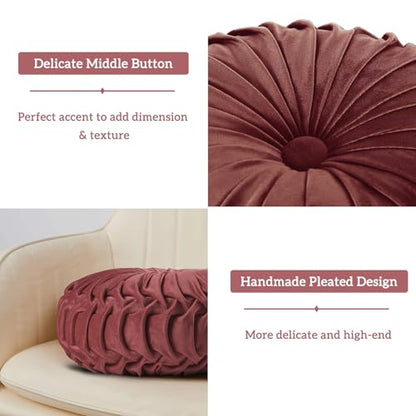 HIG Set of 2 Dusty Rose Velvet Decorative Round Pleated Throw Pillows - color: Dusty Rose