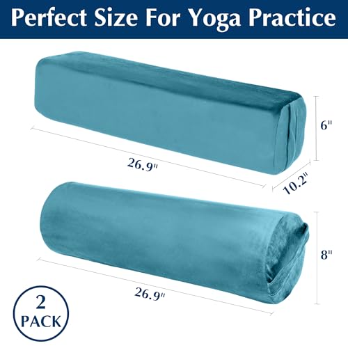 2-Pack Yoga Bolster Pillow Set: Rectangular & Cylinder Pillows for Meditation and Support, Yoga Pillows with Washable Velvet Cover, Triple-Layer Sponge with Carry Handle, Green - color: Green
