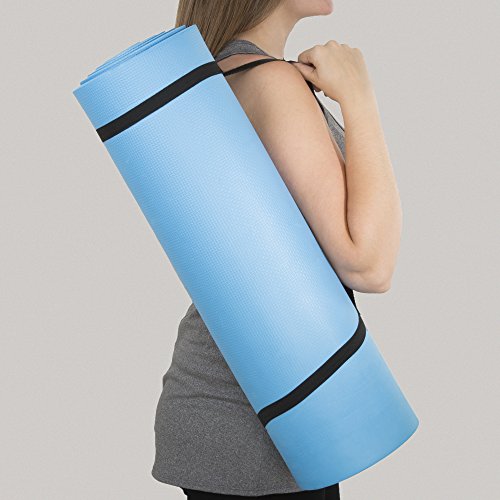 Thick Yoga Mat - Double Sided 1/2-Inch Workout Mat - 72x24-Inch Exercise Mat for Home Gym Fitness or Pilates with Carrying Strap by Wakeman - color: BLUE