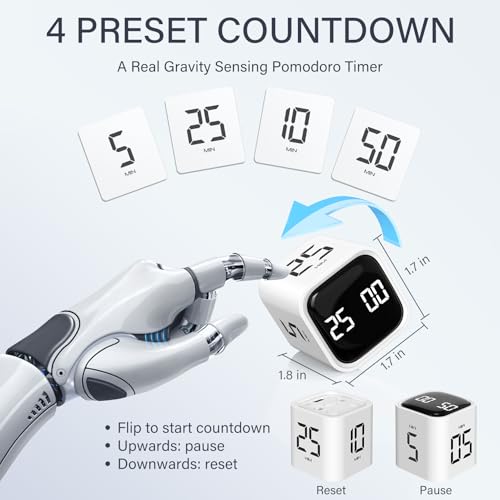 Rotating Productivity Timer 5/25/10/50, Desk Flip Timer for ADHD, White - color: White