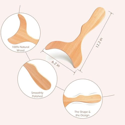 3-in-1 Wood Therapy Massage Tools Lymphatic Drainage Massager Maderoterapia Kit Wooden Gua Sha Massager Body Sculpting Tools for Muscle Pain Relief, Anti-Cellulite, Body Contouring and Shaping