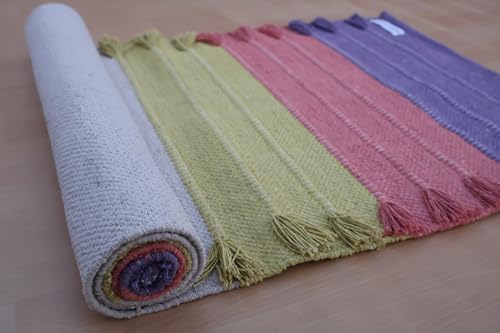 Jaipur Art & Rugs Cotton Yoga Rug - Eco-Friendly Hand-Woven Thick Mat (24”x72”x5mm) for Everyday Fitness at Home - Comfortable & Extra-Long - color: Multicolor 8