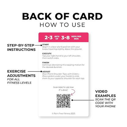 50 Exercise Cards Core & Glutes 3x5'', Beginner to Intermediate