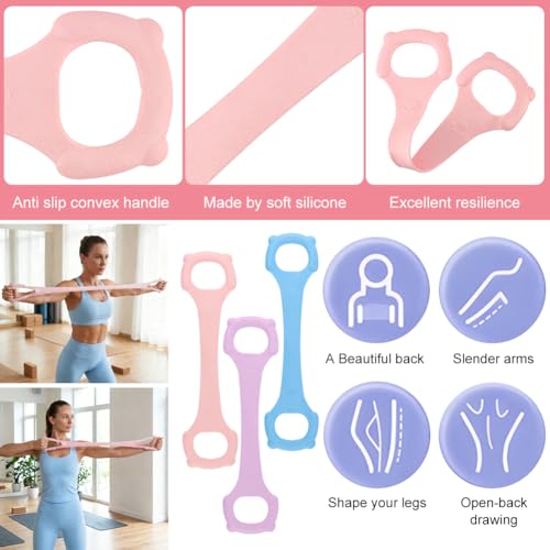 3 Pcs Figure 8 Fitness Resistance Band, Back Training Elastic Rope, Pilates Stretching Band for Arm Shoulder Workout, Chest Expansion and Yoga Exercise at Home Gym