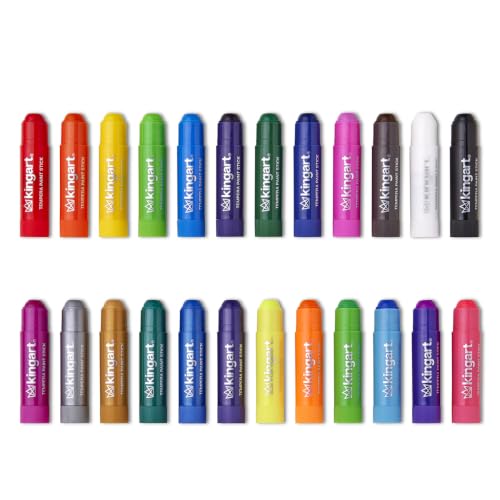 KINGART Tempera Paint Sticks – 24 Metallic & Neon Colors – Quick-Drying, Washable, Solid Paint Crayons – Mess-Free Multi-Surface Medium for Paper, Wood, Canvas, & Glass