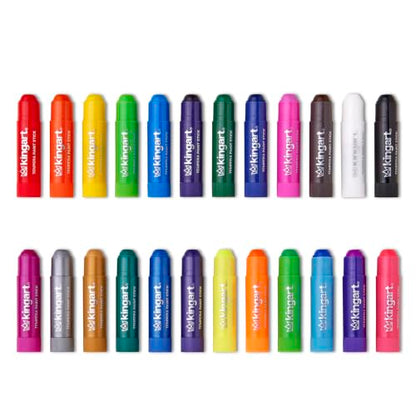 KINGART Tempera Paint Sticks – 24 Metallic & Neon Colors – Quick-Drying, Washable, Solid Paint Crayons – Mess-Free Multi-Surface Medium for Paper, Wood, Canvas, & Glass