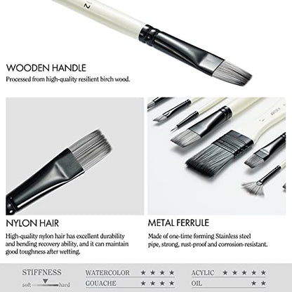 ARTIFY Paint Brush Set, 10 Pieces Paint Brushes for Acrylic Painting with case, Nylon Hair Brushes for Acrylic, Watercolor, Oil and Gouache Painting, White - color: White - Premium Nylon Hair