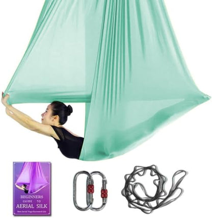 Aerial Yoga Hammock L:5M W:2.8M 5.5 Yards Aerial Pilates Silk Yoga Swing Set with 2000 Ibs Load Include Daisy Chain, Pose Guide - color: Mint Green