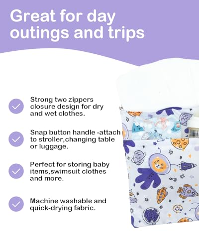 ALVA ALVABABY 2pcs Waterproof Wet Dry Bags,Reusable with Two Zippered Pockets,Baby Cloth Diaper,Travel,Beach,Pool,Daycare,Soiled Baby Items,Yoga Gym Bag,Swimsuits or Wet Clothes 2LW03 - color: Rockets and alien tigers