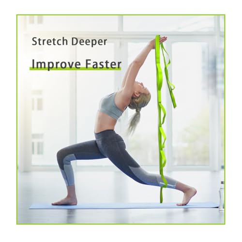 Yoga Strap Stretching Strap 10 Loops Non-Elastic Exercise Strap for Pilates, Dance Exercise Training Multi-Loop Stretching Band - color: Green