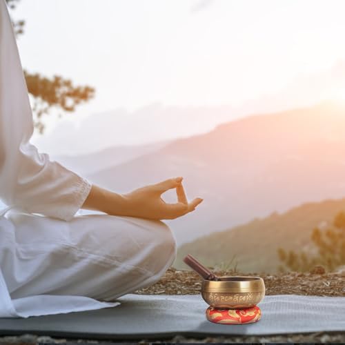 Kmise Tibetan Singing Bowls Set- Handmade in Nepal Meditation Sound Bowls for Yoga, Meditation, Mindfulness, Healing and Chakra Balancing, Stress Relief (3.5', Gold Flower) - color: 3.5inch Golden Flower