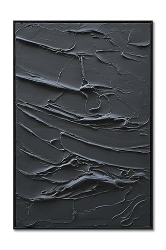 NANKAI Hand-Painted Thick Texture Black Minimalist Oil Painting Modern Abstract Art Oil Painting Home Office Wall Decoration Art 36x24 inch (with Solid Wood Exterior Frame) - color: Nkhb288