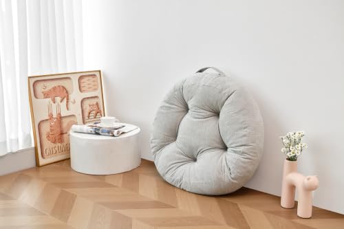 Floor Pillow Cushion with Handle for Adults Women Men - color: Light Gray, Round