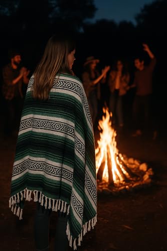 Airooglee 77" L x 46.4" W Large Mexican Blanket - Perfect as Camping Blanket, Yoga Outdoor Beach Serape Picnic Woven Blanket, Boho Home Décor - Green - color: Green