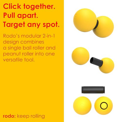 Rodo 2-in-1 Soft Peanut & Lacrosse Ball Roller | Deep Tissue Massage Tool for Fascia, Plantar Fasciitis, Hips & Back | Mobility & Recovery Roller | Compact, Travel-Friendly, Pilates & Therapy Ready - color: Yellow
