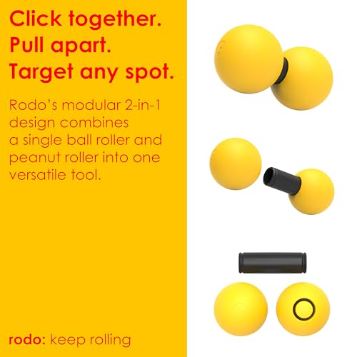 Rodo 2-in-1 Soft Peanut & Lacrosse Ball Roller | Deep Tissue Massage Tool for Fascia, Plantar Fasciitis, Hips & Back | Mobility & Recovery Roller | Compact, Travel-Friendly, Pilates & Therapy Ready - color: Yellow