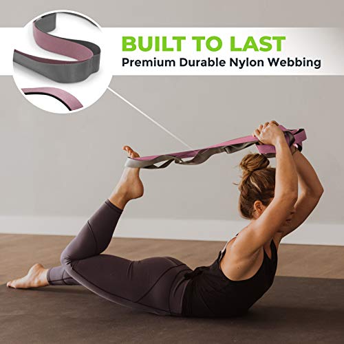 Gradient Fitness Stretching Strap for Physical Therapy, 12 Multi-Loop Stretch Strap 1.5" W x 8' L, Neoprene Handles, Physical Therapy Equipment, Yoga Straps for Stretching, Leg Stretcher. - color: Pink/Grey