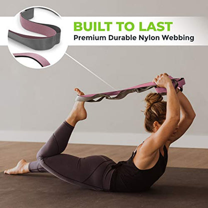 Gradient Fitness Stretching Strap for Physical Therapy, 12 Multi-Loop Stretch Strap 1.5" W x 8' L, Neoprene Handles, Physical Therapy Equipment, Yoga Straps for Stretching, Leg Stretcher. - color: Pink/Grey