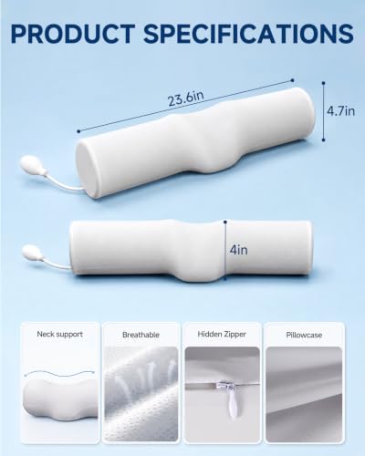 SMDR Adjustable Cervical Neck Pillow for Pain Relief Sleeping, Memory Foam Neck Roll Bolster with Air Cushion Support, Ergonomic Design for Neck and Shoulder Comfort, Washable Cover, 4.71" x 23.61"