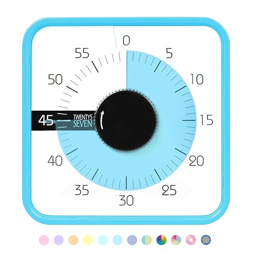 TWENTY5 SEVEN Countdown Timer 7.5 inch; 60 Minute 1 Hour Visual Timer – Classroom Teaching Tool Office Meeting, Mechanical Countdown Clock for Kids Exam Time Management Magnetic, Sky Blue - color: Sky Blue