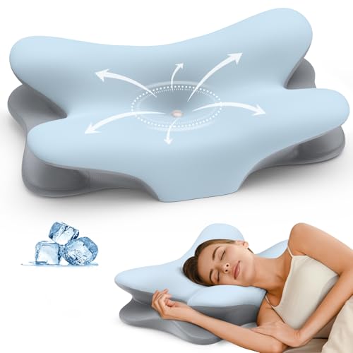 Cervical Neck Pillow for Pain Relief - Ergonomic Pillow for Neck Support, Contour Memory Foam Pillows for Sleeping, Orthopedic Bed Pillow for Side Back Stomach Sleepers(Blue) - color: Blue