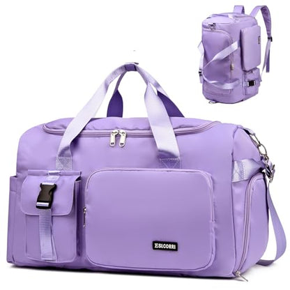 Eslcorri 42L Gym & Travel Duffel Backpack with Shoe & Wet Compartment, Purple - color: 42L-Light Purple