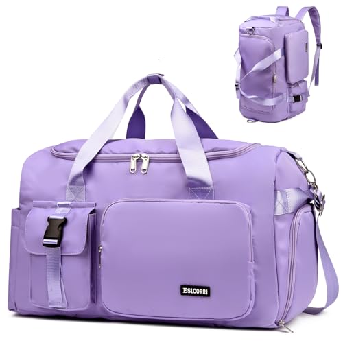 Eslcorri 42L Gym & Travel Duffel Backpack with Shoe & Wet Compartment, Purple - color: 42L-Light Purple