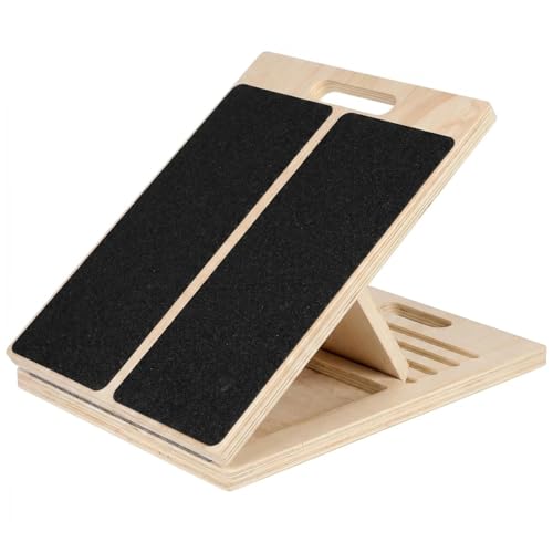 Adjustable Wooden Slant Board for Calf Stretching, 5-Angle Foldable Incline Board for Squats, Yoga and Physical Therapy, Non-Slip Surface, Home Gym Office Fitness Equipment