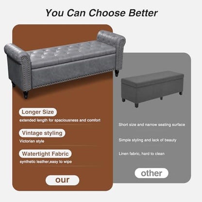 FiveWillowise 55" Bedroom Bench, End of Bed Bench with Storage, Grey - color: Grey, size: 55-inch