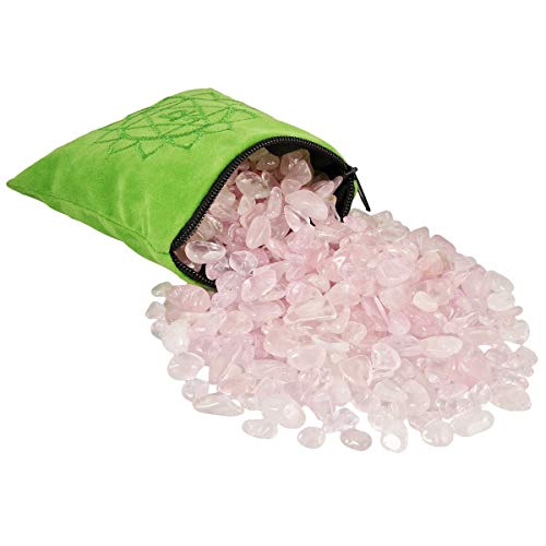 SUNYIK Natural Rose Quartz Tumbled Chips Stones with Heart Chakra Pillow | 0.5LB/230g Crushed Crystal Quartz Chips for 7 Chakra Healing Meditation Yoga Reiki Energy Balancing - color: Pink/Green
