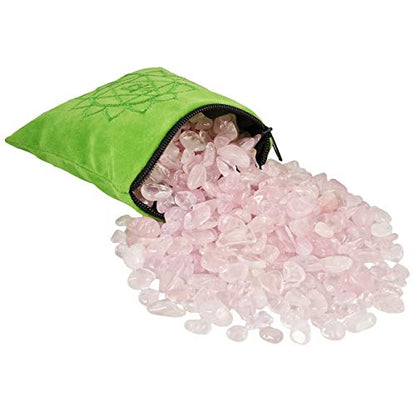 SUNYIK Natural Rose Quartz Tumbled Chips Stones with Heart Chakra Pillow | 0.5LB/230g Crushed Crystal Quartz Chips for 7 Chakra Healing Meditation Yoga Reiki Energy Balancing - color: Pink/Green