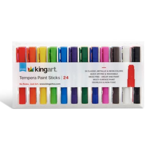 KingArt Studio Tempera Paint Sticks, Set of 24, Unique Colors 24 Piece