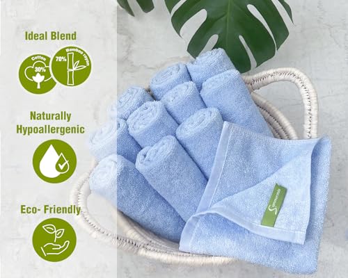 Washcloths 12 Pack 13"x13"- Extra Absorbent, Soft Multipurpose Wash Clothes and Face Towel (Blue) - color: Blue