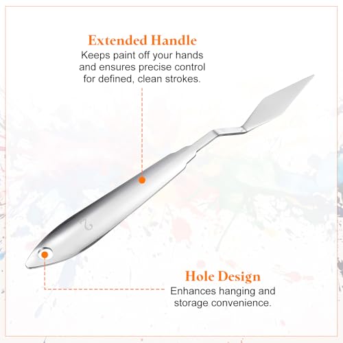 HARFINGTON Palette Knife Painting Tool 7.68" Stainless Steel Small Pointed | Spatula Painting Pallet Knives, with Hole Design, for Acrylic Canvas, Silver