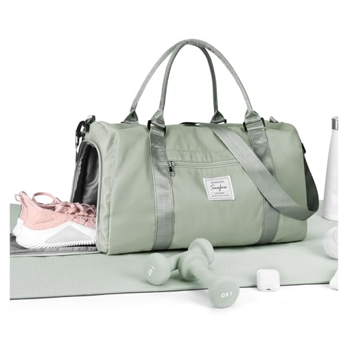 Gym Bag Womens Mens with Shoes Compartment and Wet Pocket Travel Duffel Bag for Women for Plane Sport Gym Tote Bags Swimming Yoga Waterproof Weekend Overnight Carry on Bag Hospital Holdalls - color: A2-Grey Green