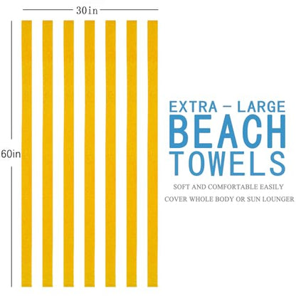 Genovega 6 Packs Stripe Beach Towel Thin Terry Set XL Big Extra Large Oversized Accessories Essentials Soft Super Clearance Pool Swim Camping Travel Bath Towels Bulk Men Women Adults Gift Yellow - color: Yellow, size: 60.00" x 30.00"
