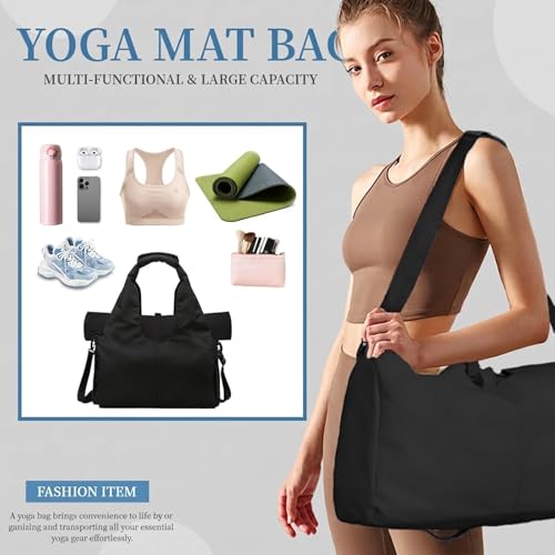 Yoga Mat Bag, Sport yoga Gym Bag for women, Lightweight yoga mat bag carrier with Yoga Strap, Carryall Yoga Tote Bag - color: Black