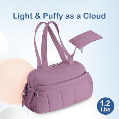 TOPDesign Travel Duffel Bag for Women, Puffer Gym Bag Sports Tote with Wet Pocket, Carry On Weekender with Luggage Sleeve (Purple) - color: Purple