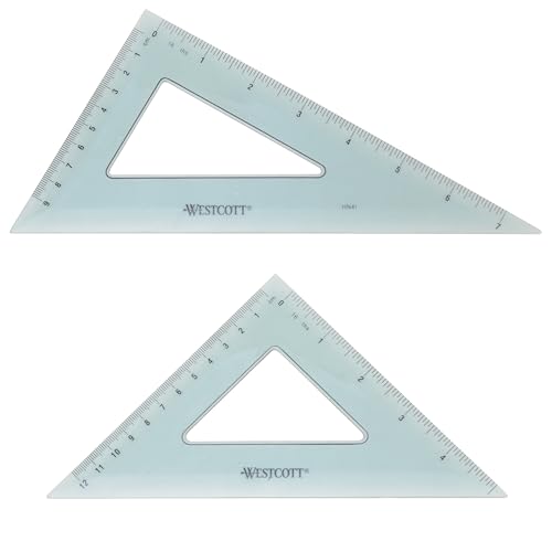 Westcott Triangular Scale Ruler Set, 30/60- and 45/90-Degrees, Back-to-School, School Supplies, Classroom Supplies, 2-Pack
