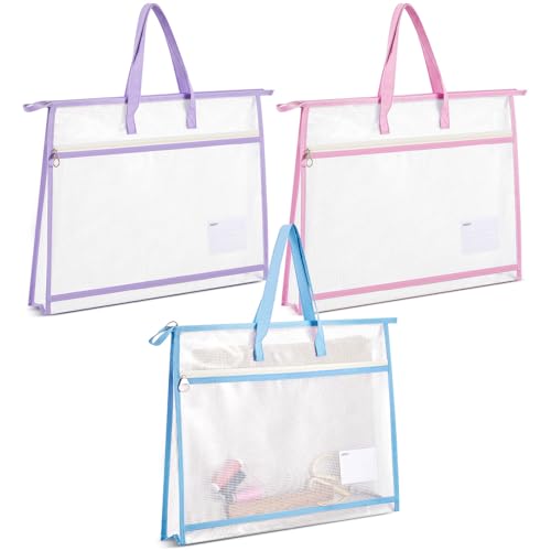 3 Pcs 17.7×13 Inch Project Bag for Quilting Sewing Craft Storage for Quilter A3 Clear Mesh Art Bag Artwork Storage Organize for Artwork Charts Teaching Material Multipurpose(Classic Colors) - color: Classic Colors