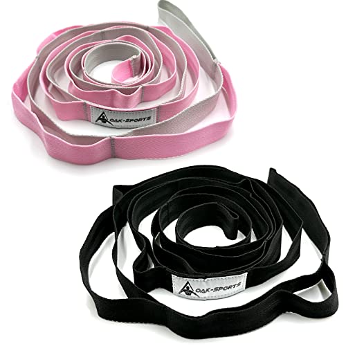 Stretching Strap Yoga Strap with Loops for Physical Therapy, Non-Elastic | 10 Loops, 75 inches length, Multi-Color Selection for Yoga Strap for Stretching, Pilates, Dance and Gymnastics - color: Black+Pink/Light Gray