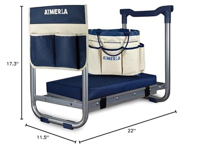 Aimerla K5 Foldable Kneeler Seat - Heavy Duty (Detachable Cloud Kneeler Pad) - Garden Stool - 2 Large Tool Bags - Portable Bench for Indoor & Outdoor - size: K5-Blue