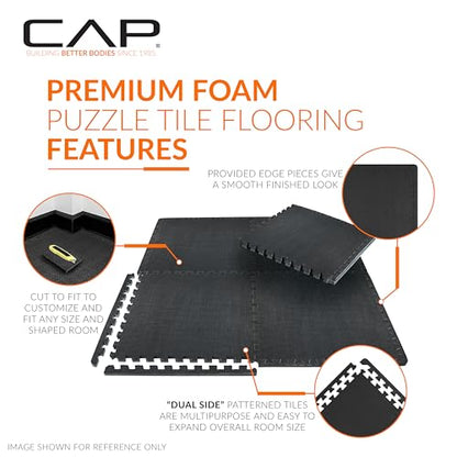 CAP 24-Inch EVA Interlocking Puzzle Mat, 1-Inch, Black T Pattern, 1-Pack